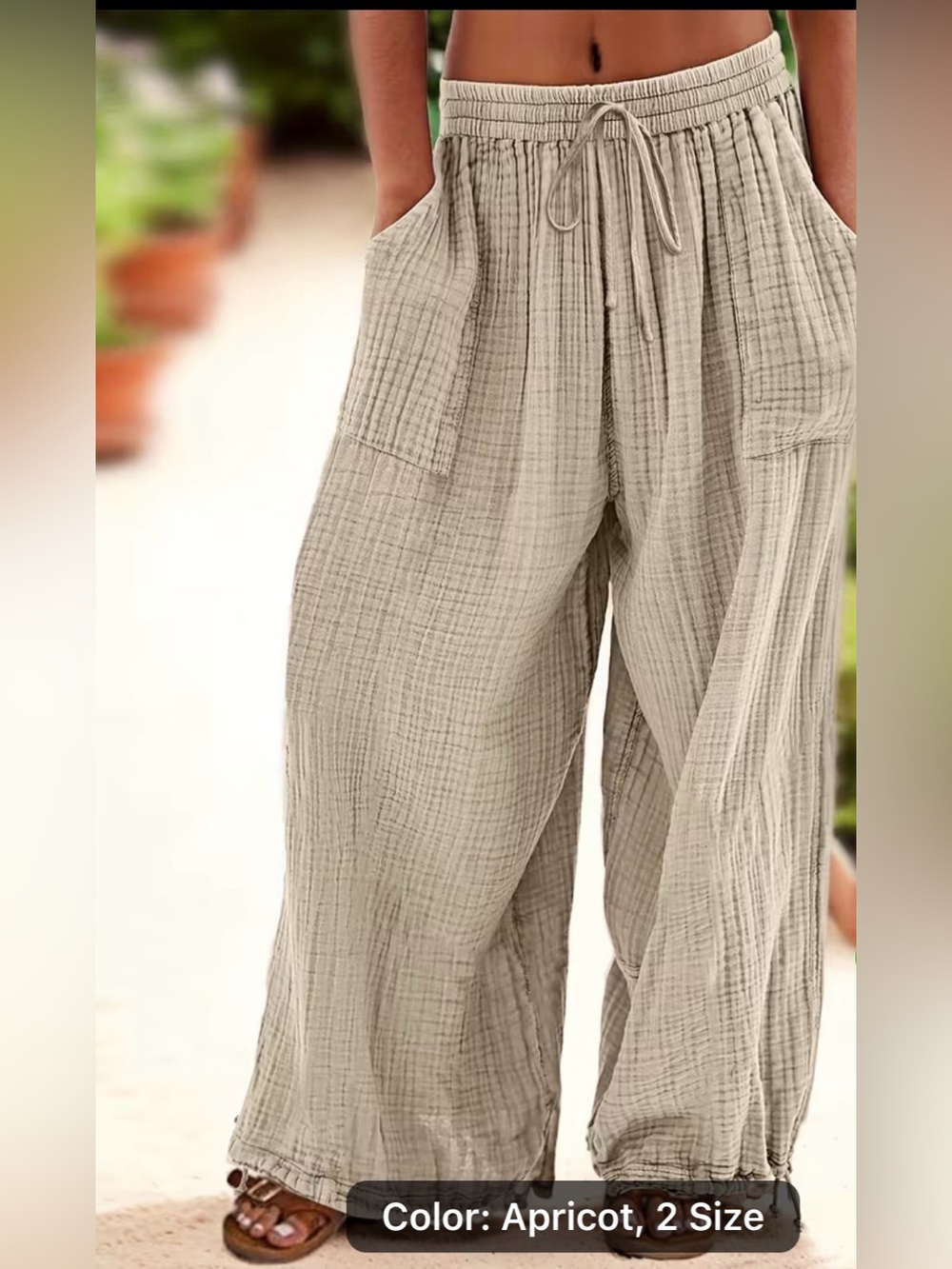 Apricot Wide-Leg Drawstring Pants
